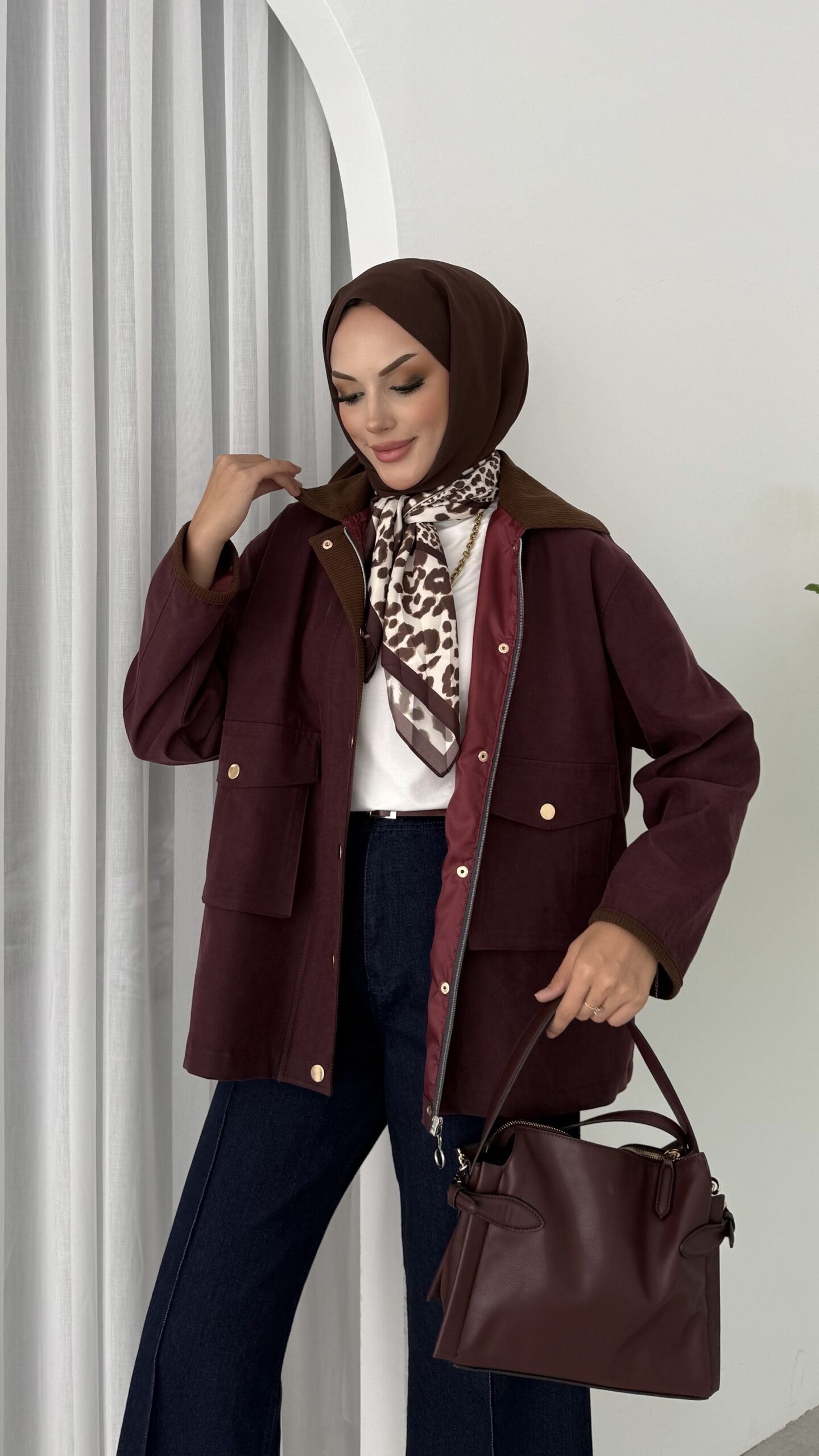 img_5455-3 Stradi Muadil Kadife Yaka Ceket - Bordo - Görsel 4