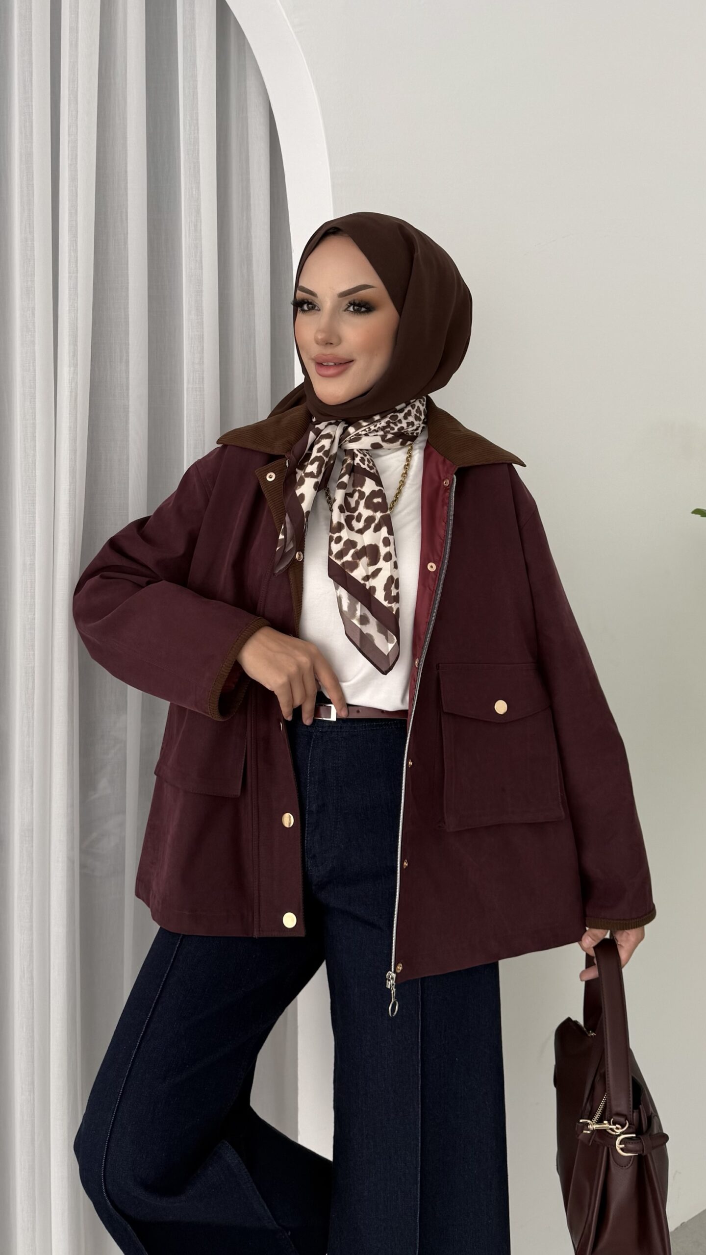 img_5457-5 Stradi Muadil Kadife Yaka Ceket - Bordo - Görsel 3