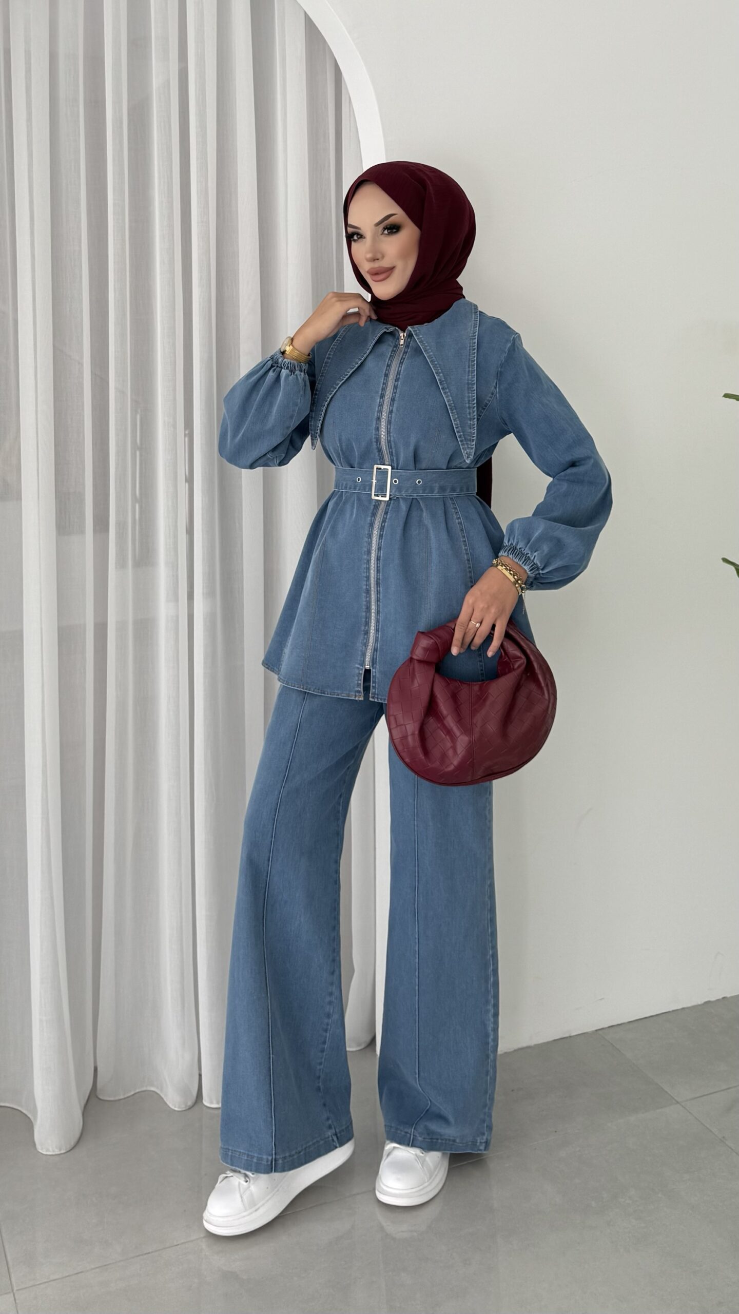 Cross Denim Kemerli İkili Takım - Açık Mavi