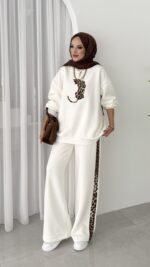Leopar Nakışlı Şardonlu İkili Takım - Beyaz - Görsel 2