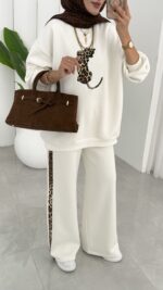 Leopar Nakışlı Şardonlu İkili Takım - Beyaz - Görsel 9