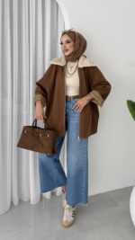 Muadil Kürk Yaka Kaşe Ceket - Kahverengi - Görsel 7