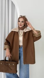 Muadil Kürk Yaka Kaşe Ceket - Kahverengi - Görsel 3