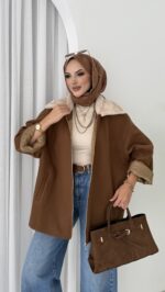 Muadil Kürk Yaka Kaşe Ceket - Kahverengi - Görsel 2