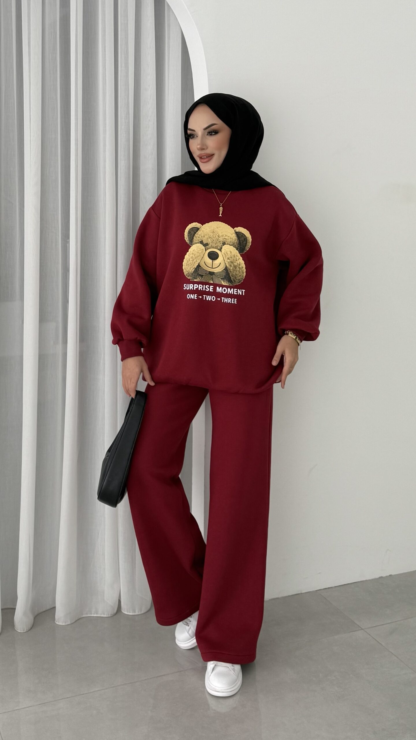 Puffy Şardonlu Sweat İkili Takım - Bordo