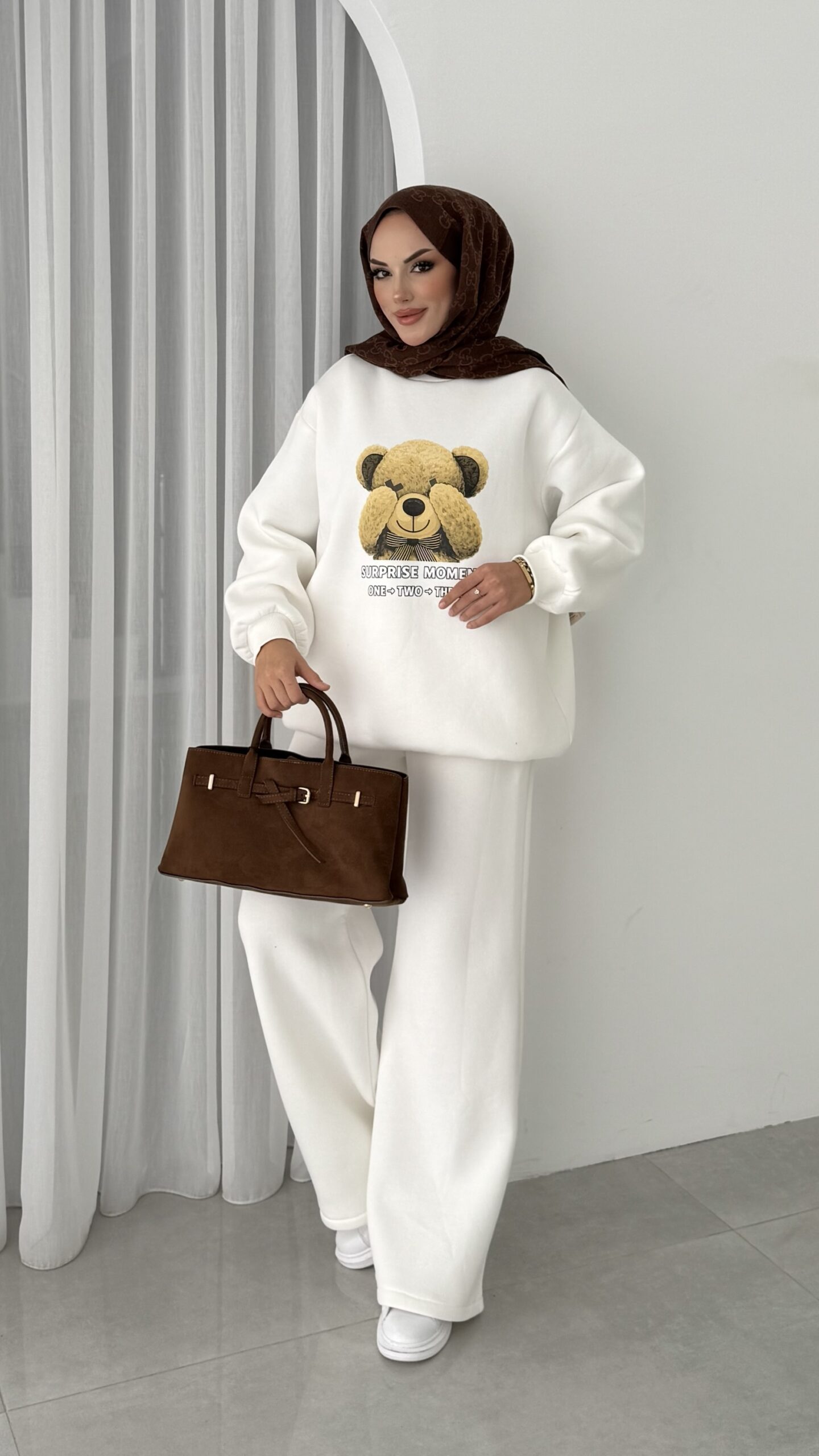 Puffy Şardonlu Sweat İkili Takım - Beyaz