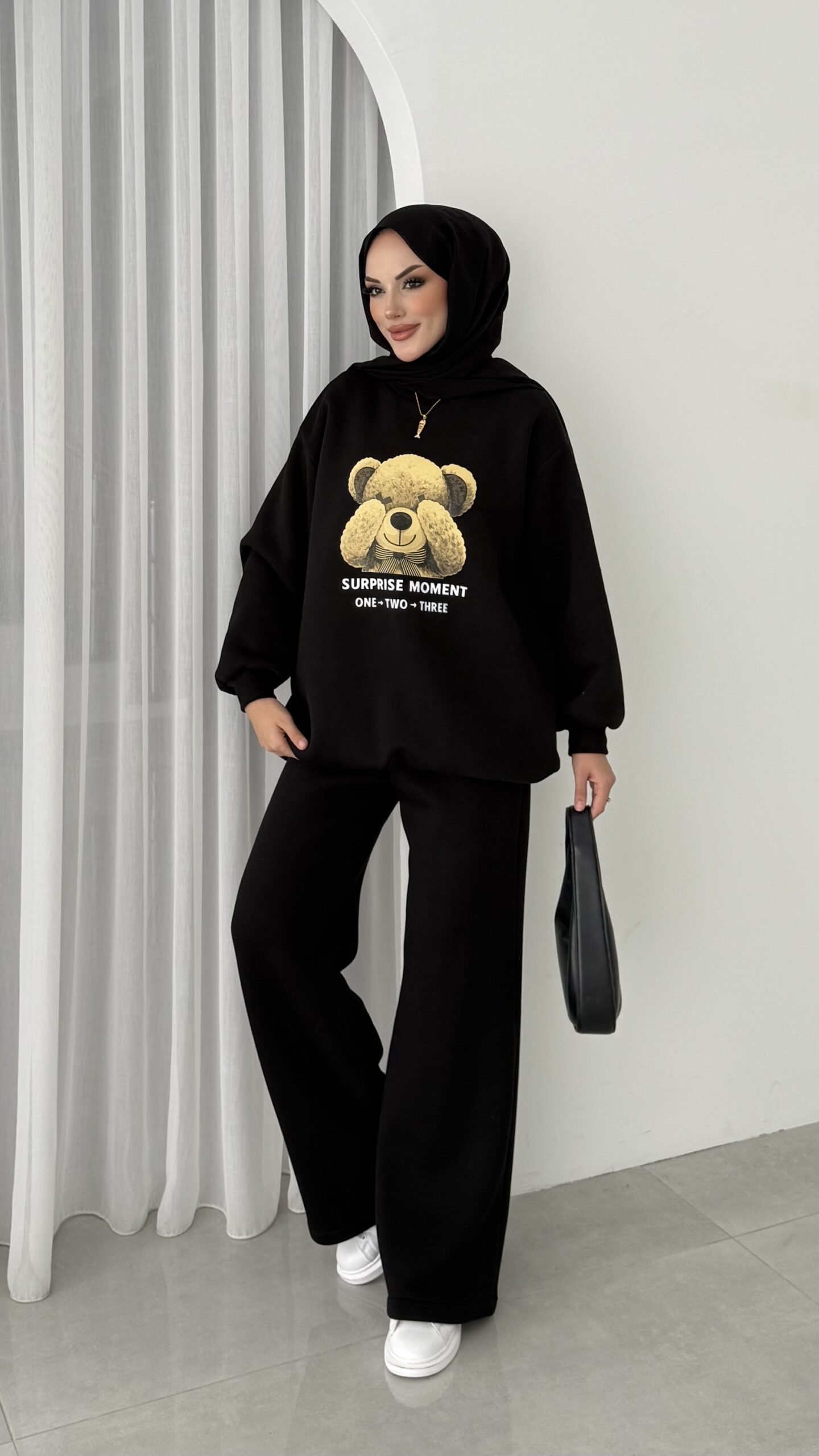 Puffy Şardonlu Sweat İkili Takım - Siyah
