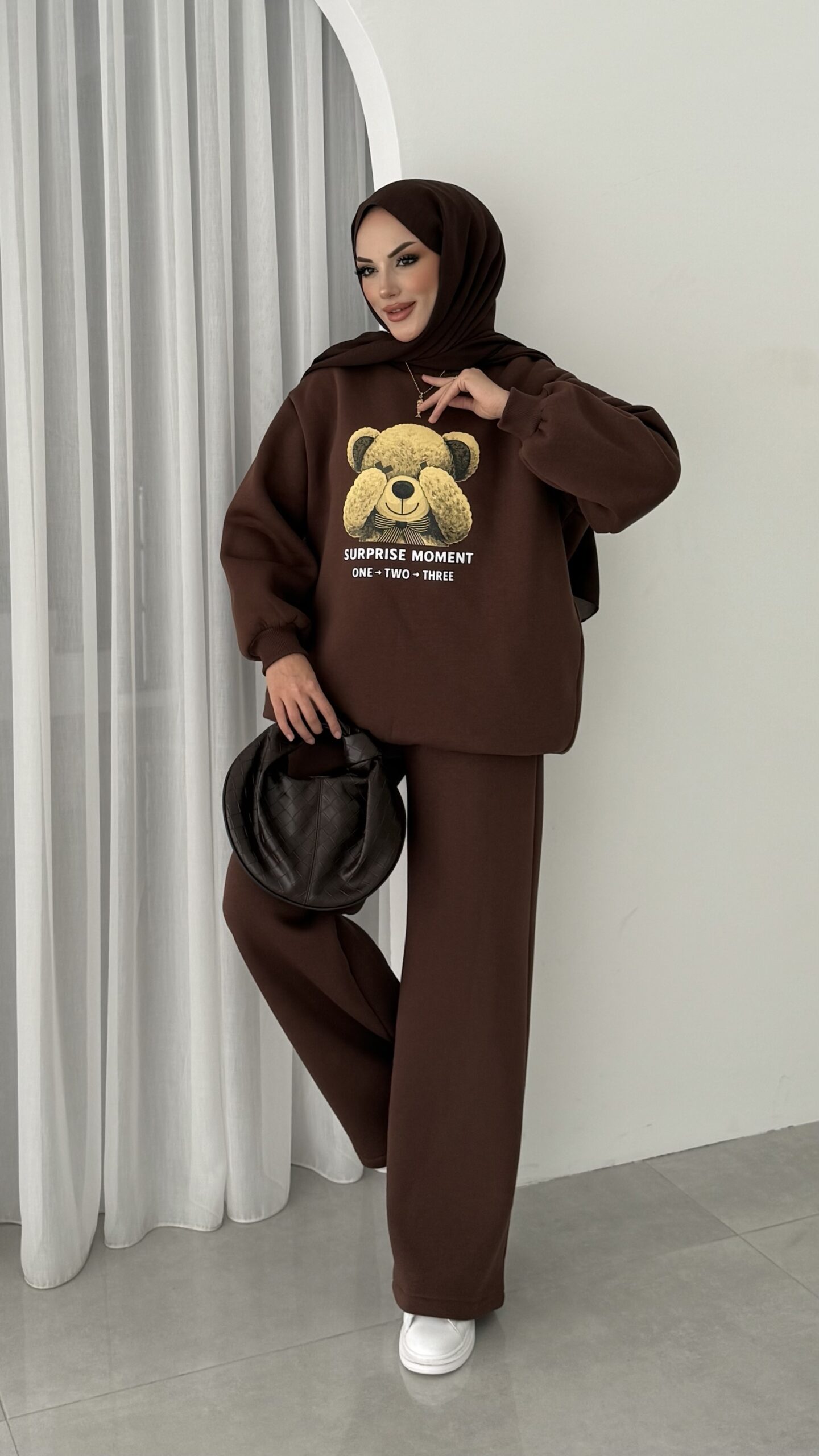 Puffy Şardonlu Sweat İkili Takım - Kahverengi