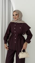 Mona Cupra Çıtçıtlı İkili Takım - Bordo - Görsel 8