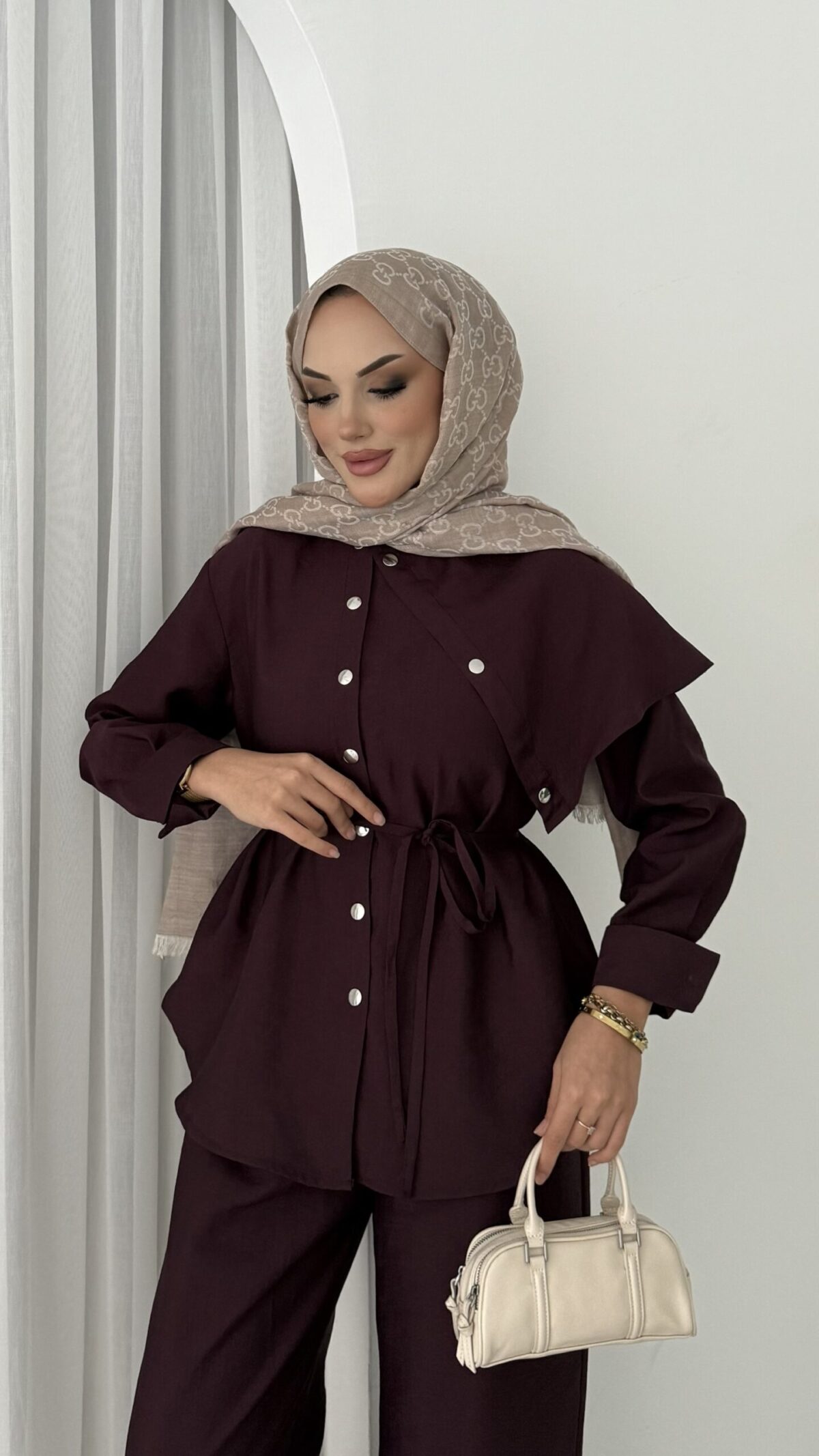 Mona Cupra Çıtçıtlı İkili Takım - Bordo - Görsel 7