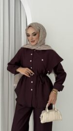 Mona Cupra Çıtçıtlı İkili Takım - Bordo - Görsel 7