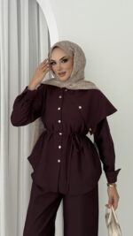 Mona Cupra Çıtçıtlı İkili Takım - Bordo - Görsel 5