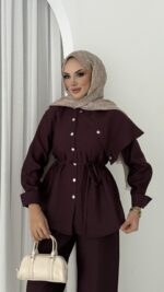 Mona Cupra Çıtçıtlı İkili Takım - Bordo - Görsel 6