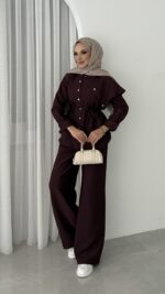 Mona Cupra Çıtçıtlı İkili Takım - Bordo - Görsel 4