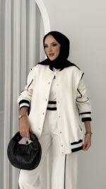 Collej Bomber Şeritli İkili Takım - Beyaz - Görsel 7