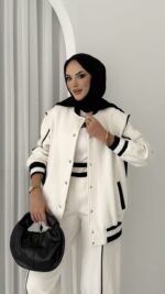 Collej Bomber Şeritli İkili Takım - Beyaz - Görsel 5
