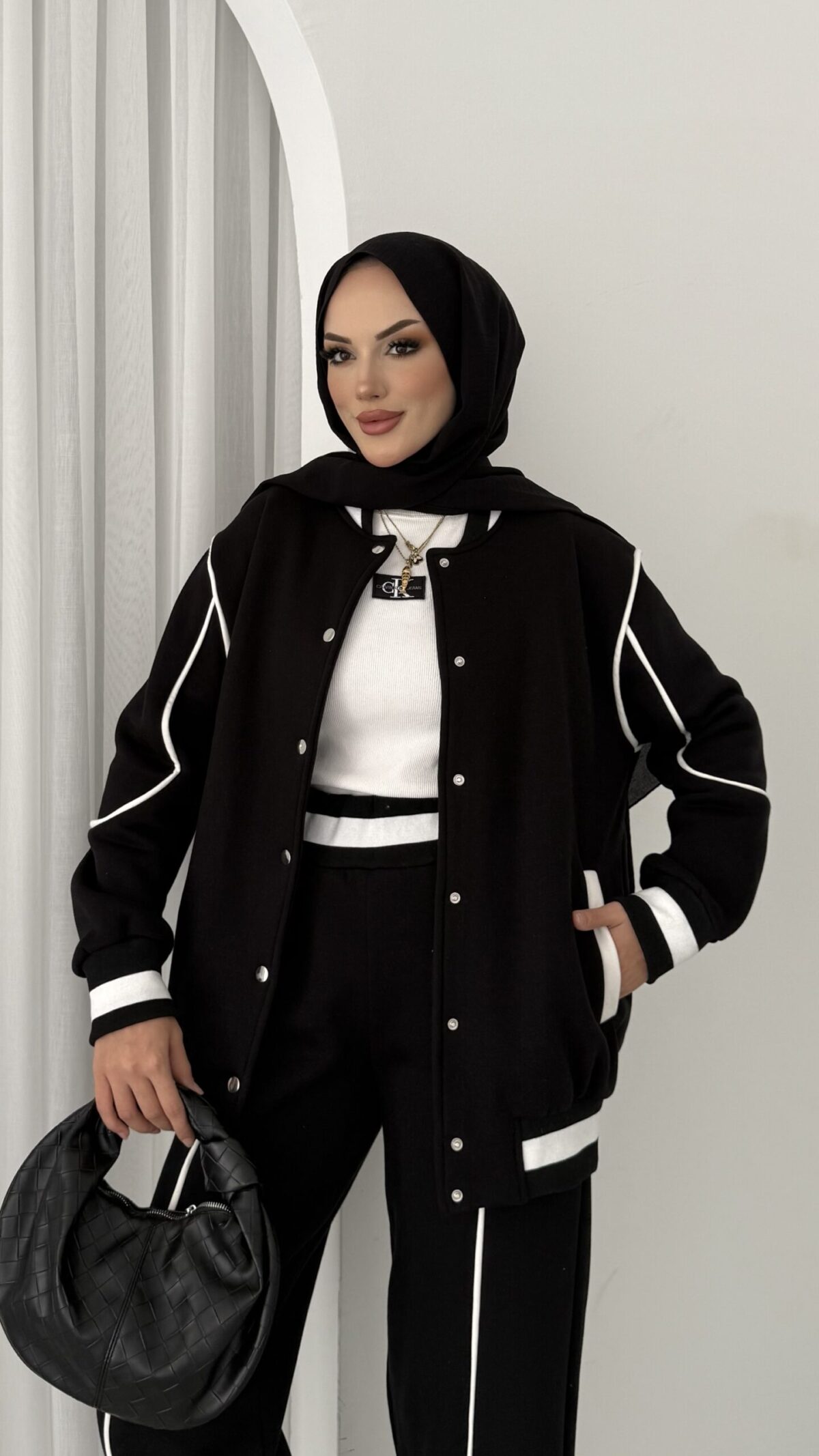 Collej Bomber Şeritli İkili Takım - Siyah - Görsel 8