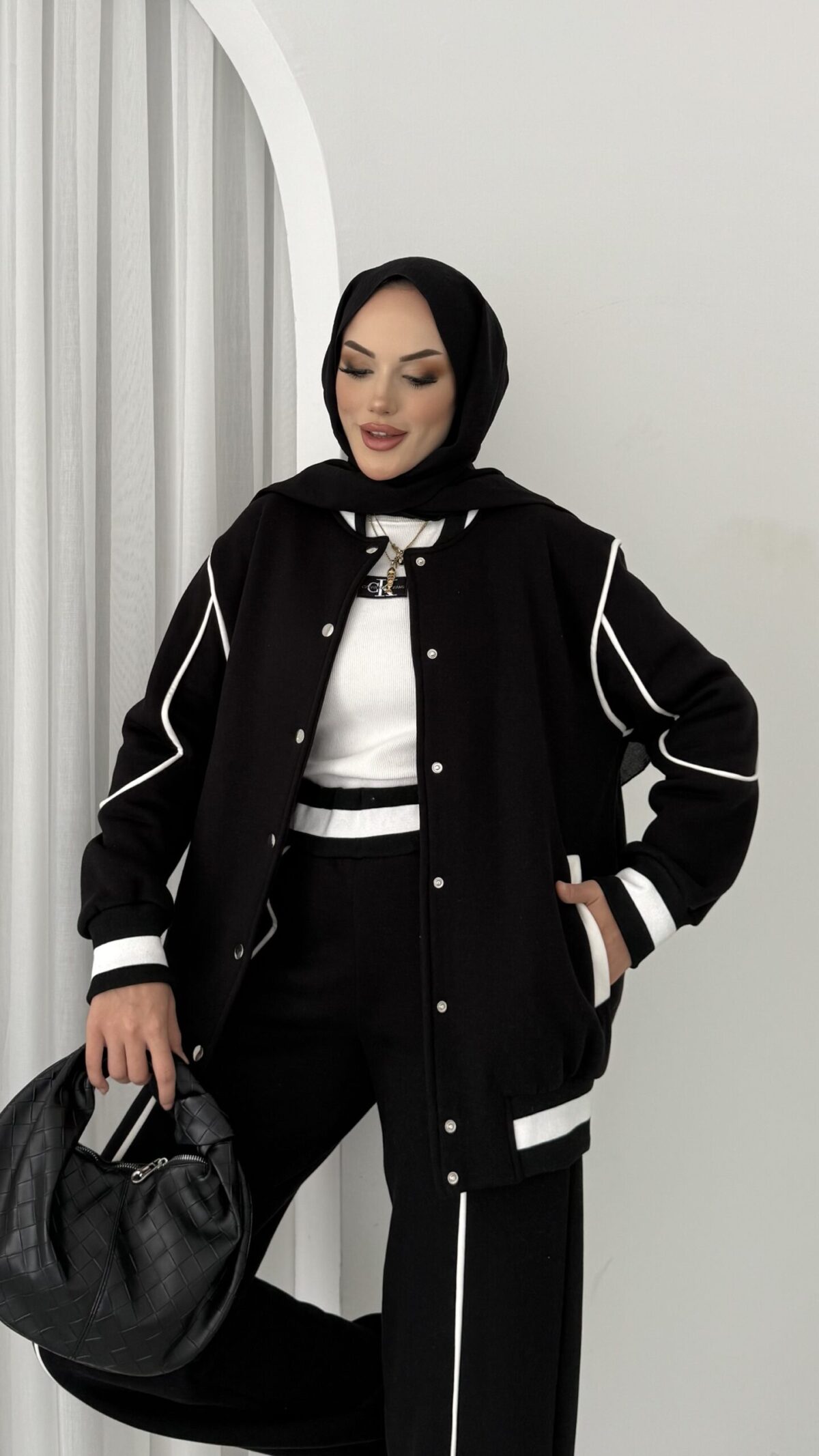 Collej Bomber Şeritli İkili Takım - Siyah - Görsel 6
