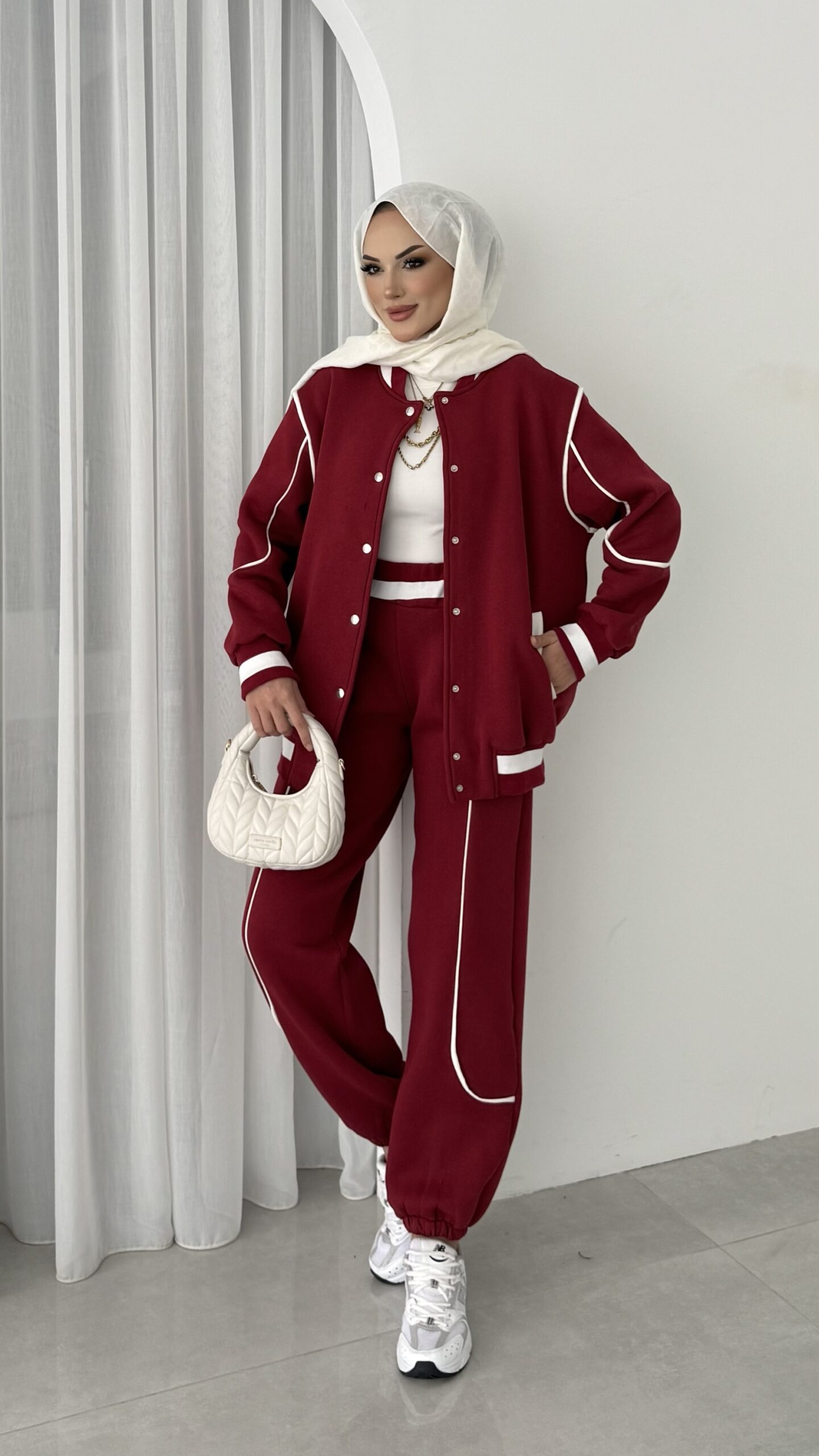 Collej Bomber Şeritli İkili Takım - Bordo