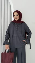 Premium Oysho Palazzo İkili Takım - Antrasit - Görsel 7