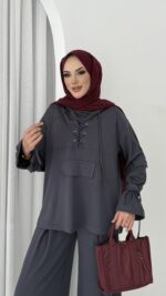 Premium Oysho Palazzo İkili Takım - Antrasit - Görsel 6