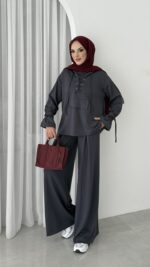 Premium Oysho Palazzo İkili Takım - Antrasit - Görsel 4
