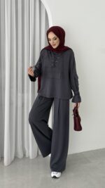 Premium Oysho Palazzo İkili Takım - Antrasit - Görsel 2