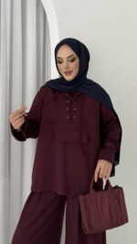 Premium Oysho Palazzo İkili Takım - Bordo - Görsel 5