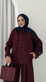 Premium Oysho Palazzo İkili Takım - Bordo - Görsel 4