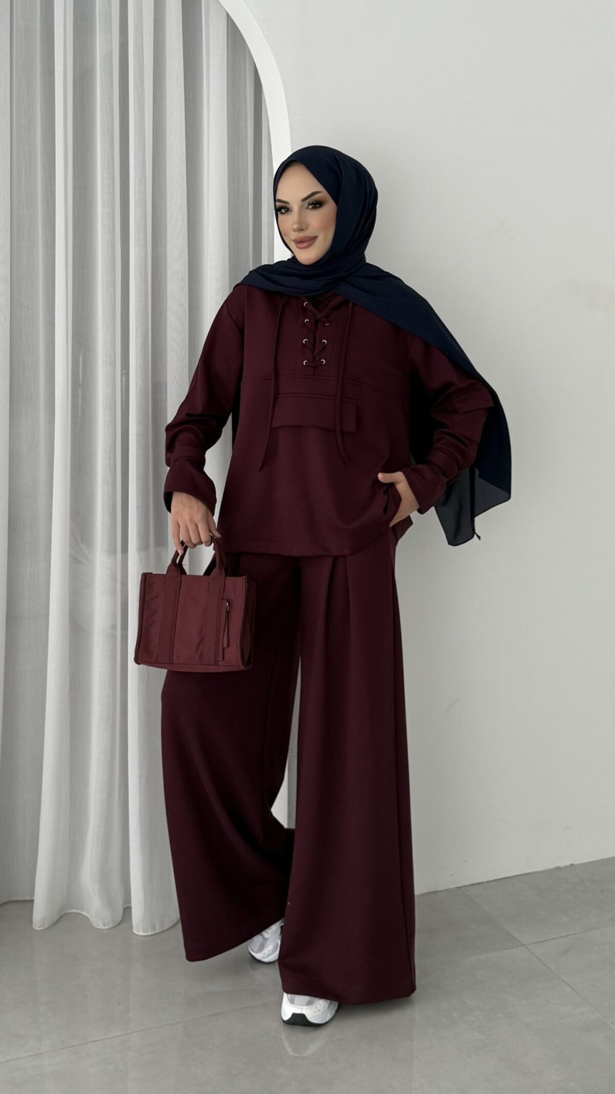 Premium Oysho Palazzo İkili Takım - Bordo - Görsel 2