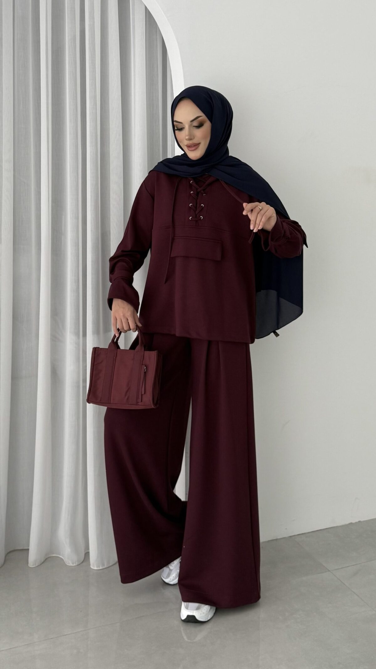 Premium Oysho Palazzo İkili Takım - Bordo - Görsel 3