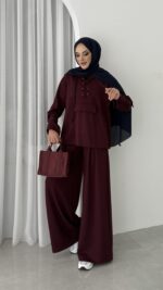 Premium Oysho Palazzo İkili Takım - Bordo - Görsel 3
