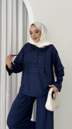 Premium Oysho Palazzo İkili Takım - Lacivert - Görsel 10