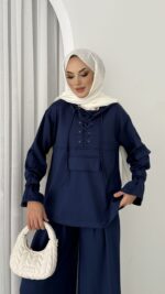 Premium Oysho Palazzo İkili Takım - Lacivert - Görsel 7