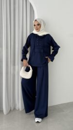 Premium Oysho Palazzo İkili Takım - Lacivert - Görsel 3