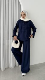 Premium Oysho Palazzo İkili Takım - Lacivert - Görsel 4