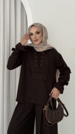 Premium Oysho Palazzo İkili Takım - Kahverengi - Görsel 7