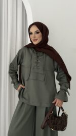 Premium Oysho Palazzo İkili Takım - Haki - Görsel 7