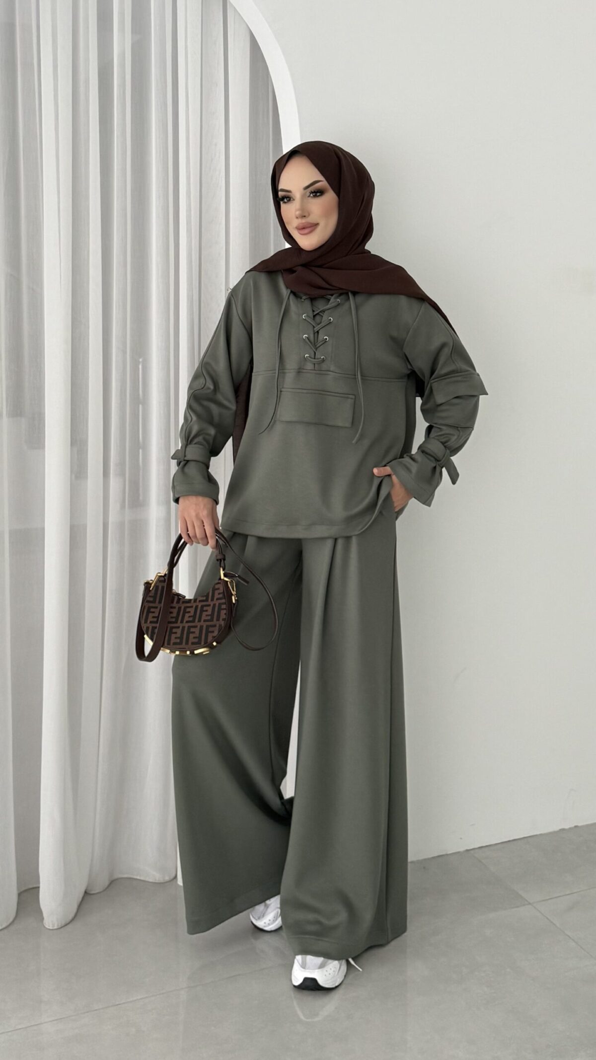 Premium Oysho Palazzo İkili Takım - Haki - Görsel 1