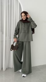 Premium Oysho Palazzo İkili Takım - Haki - Görsel 3