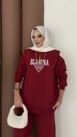 Blravna Şardonlu Çımalı İkli Takım - Bordo - Görsel 4