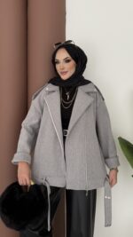 Most Premium Fermuarlı Kaşe Ceket - Gri - Görsel 4