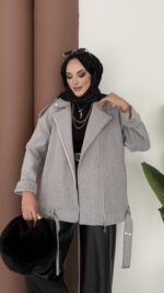 Most Premium Fermuarlı Kaşe Ceket - Gri - Görsel 6