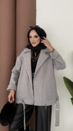 Most Premium Fermuarlı Kaşe Ceket - Gri - Görsel 5