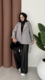 Most Premium Fermuarlı Kaşe Ceket - Gri - Görsel 3