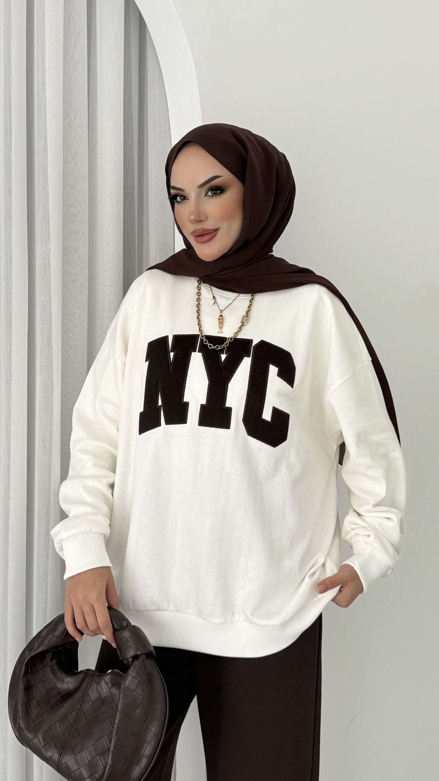 Nyc Şardonlu Sweat - Kahverengi