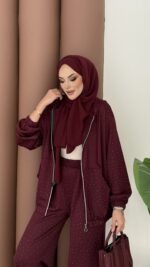 Fashion Taşlı Bomber İkili Takım - Bordo - Görsel 4