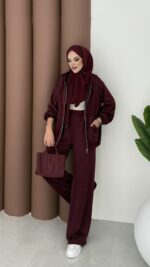 Fashion Taşlı Bomber İkili Takım - Bordo - Görsel 2