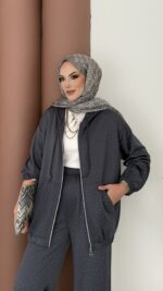 Fashion Taşlı Bomber İkili Takım - Antrasit - Görsel 4