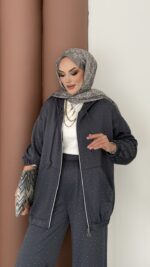 Fashion Taşlı Bomber İkili Takım - Antrasit - Görsel 5